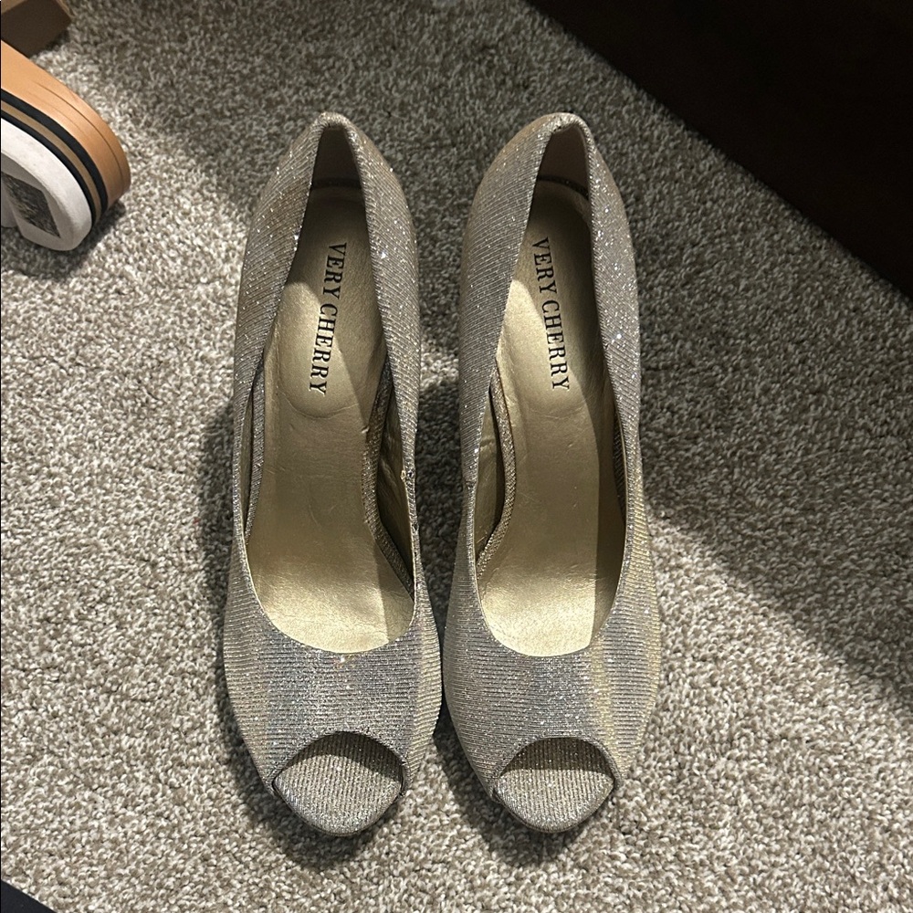 Silver Peep-Toe Heels